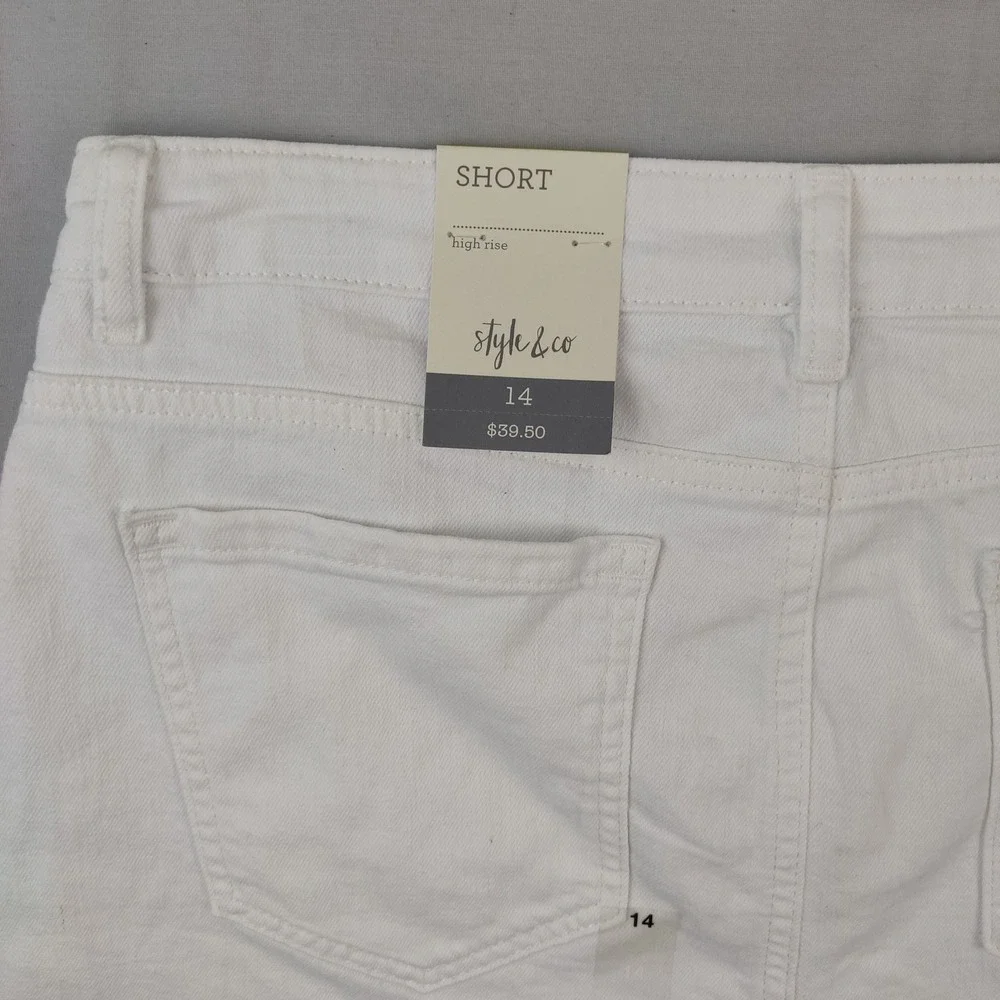 Style & Co Shorts Womens 14 White Hi Rise Short Bright White Raw Hem Denim New